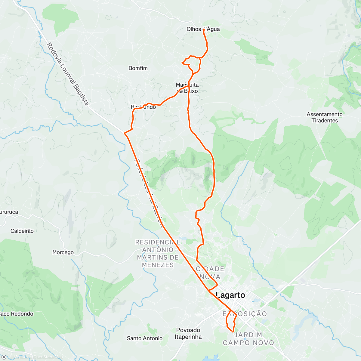 Map of the activity, Lagarto X Olhos D'água. Pedal da intimação.