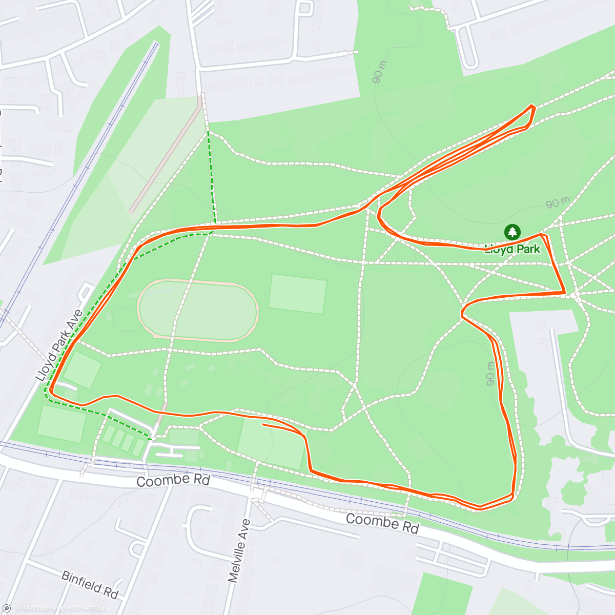 Map of the activity, Lloyd Park Parkrun