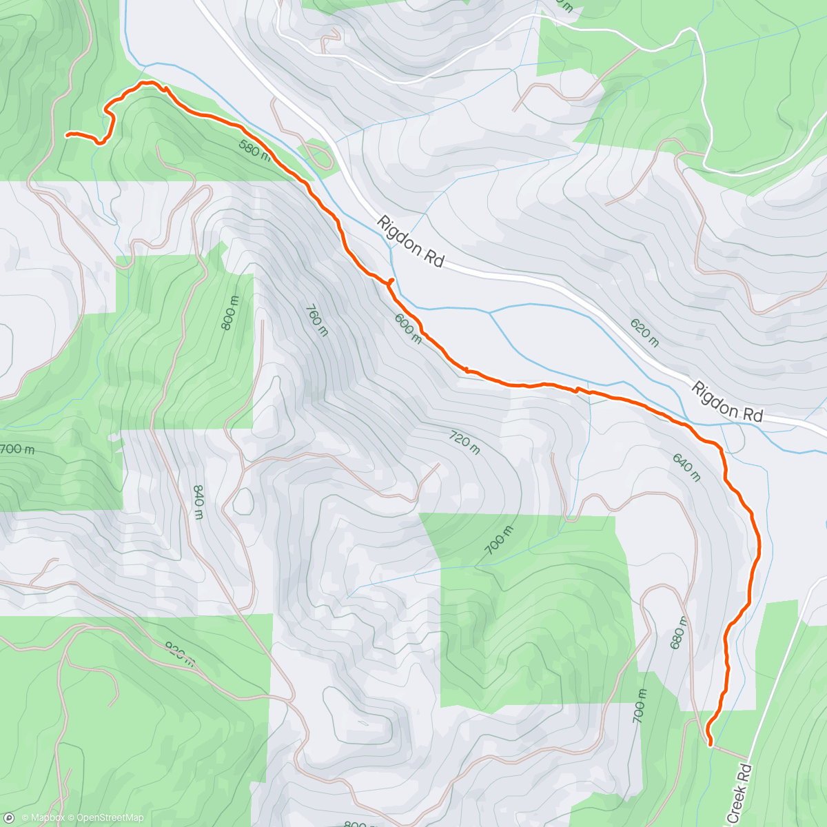 Map of the activity, Middlefork trail logout
