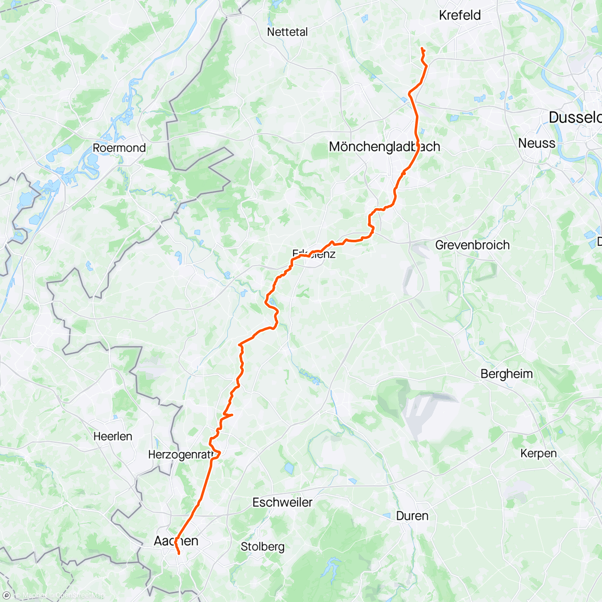 Map of the activity, Family & Friends Ride – Krefeld > Aachen