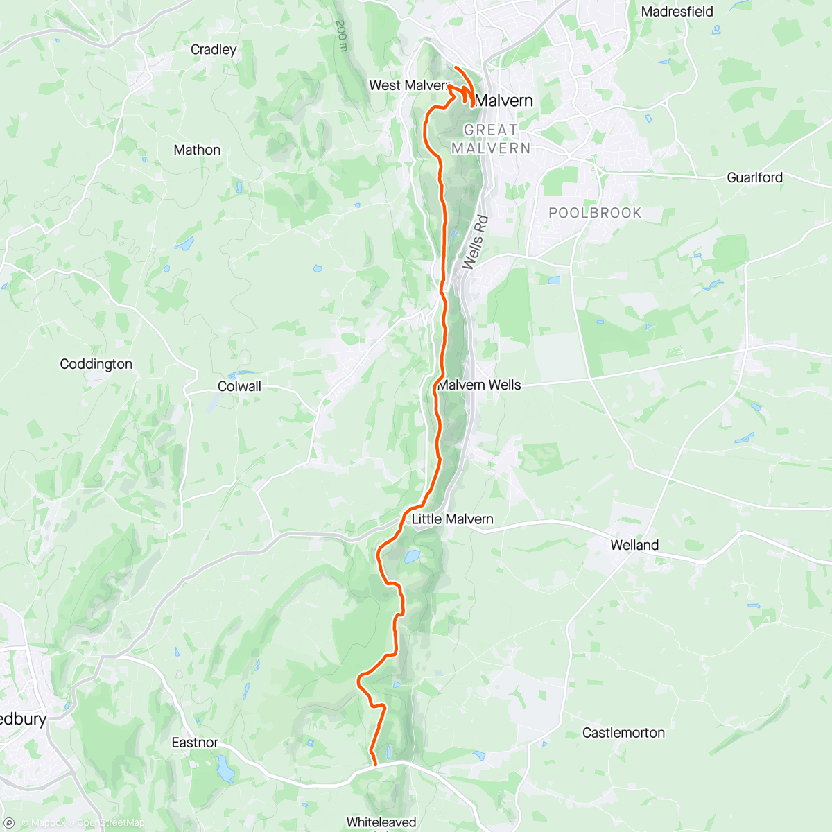 Map of the activity, Malvern Hills End to End