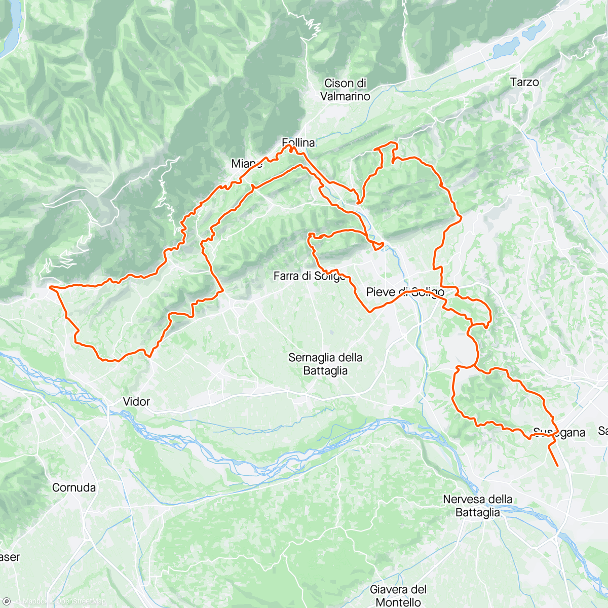 Map of the activity, ilBiker: Nova Eroica Prosecco Hills