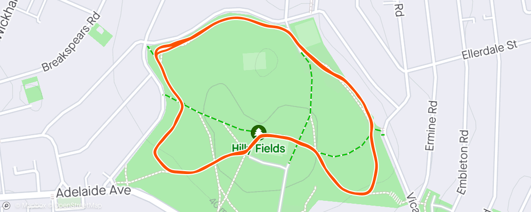 Map of the activity, Hilly fields Park run #2