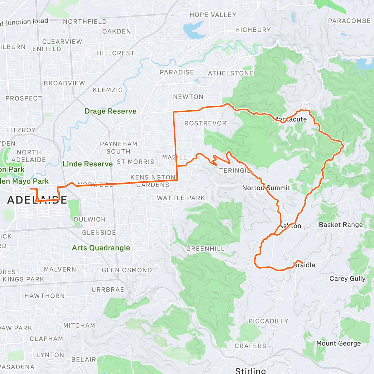 Map of the activity, AHDR TDU 2026 Ride - Another Epic in the Adelaide Hills. Great to see old & new friends!