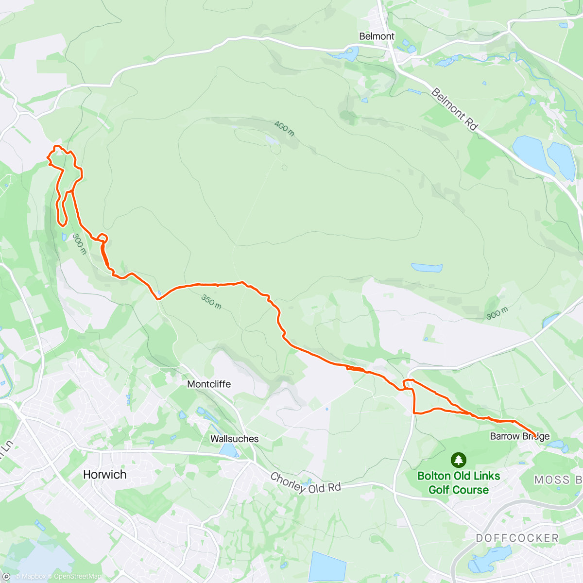 Map of the activity, Hike with Kazza from Barrow Bridge, 2 Lads twice, Rivi Pike twice.