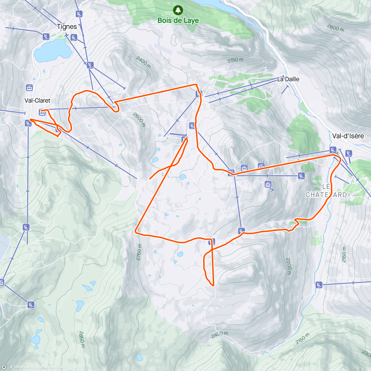 Map of the activity, Tignes 5 - last day