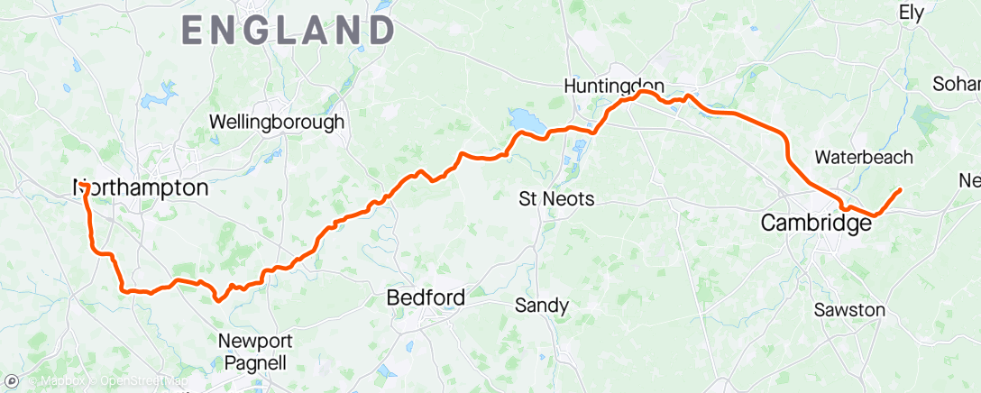 Map of the activity, Ride Home From Anglesey Abbey
