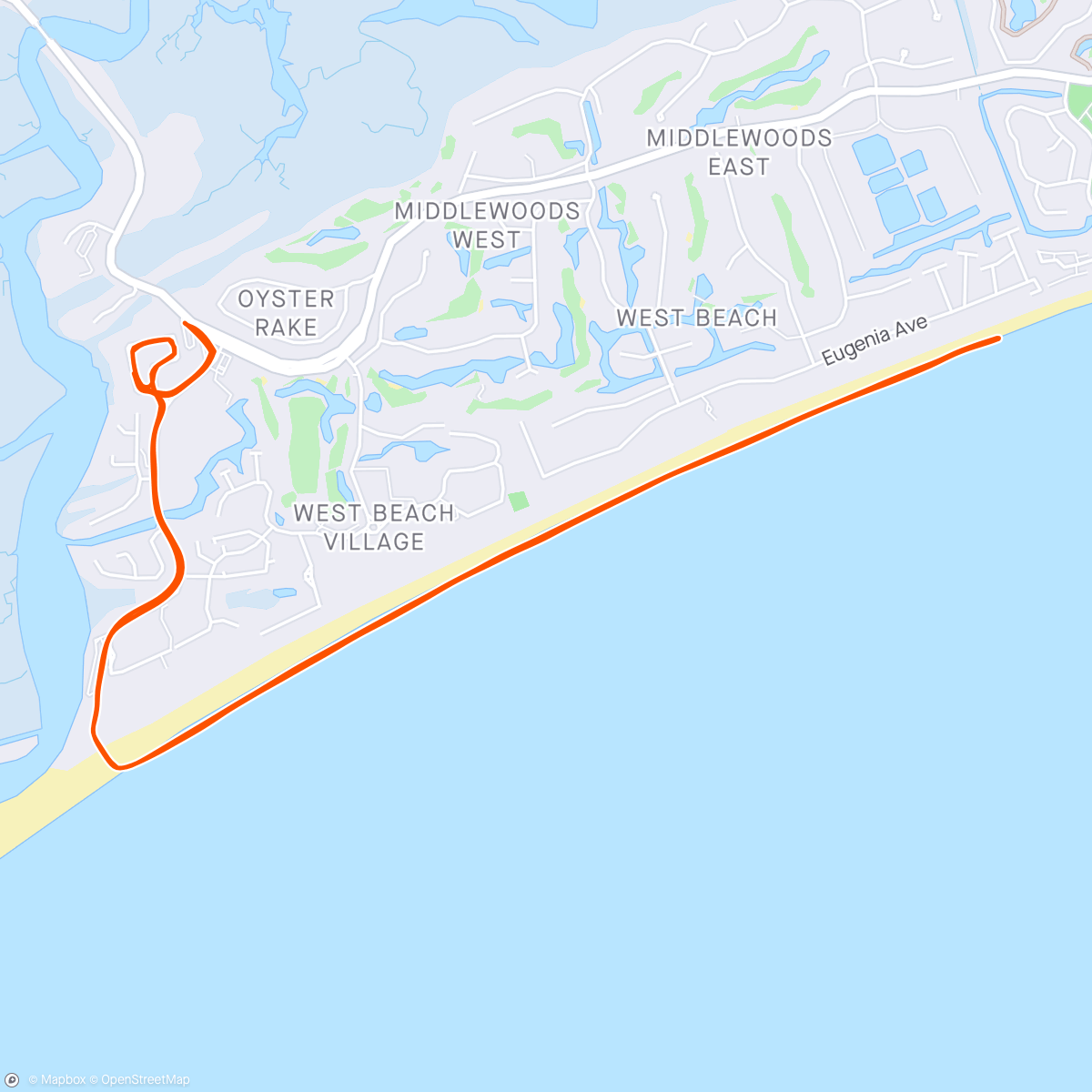 Map of the activity, Breezy beach run
