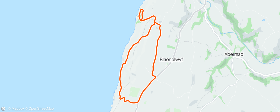 Map of the activity, Hinterland Run: coastal path, Graig Ddu, A487, Morfa Bychan.