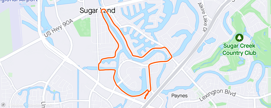 Map of the activity, Evening Run (with Fleet Feet Sugar Land Running Club), Sugar Land, TX