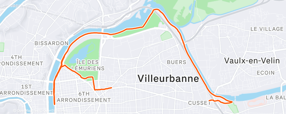 Map of the activity, Course à pied en soirée