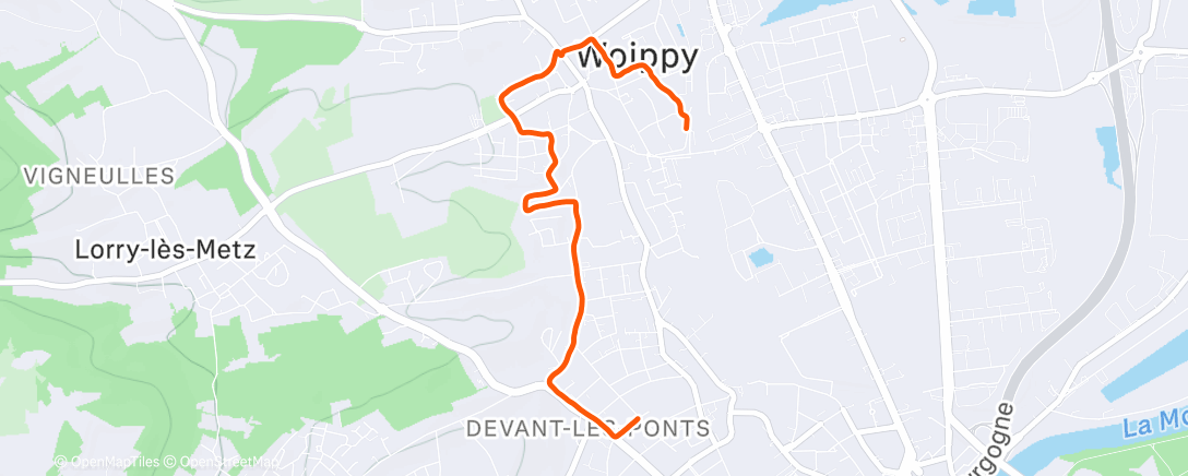 Map of the activity, Course à pied le midi