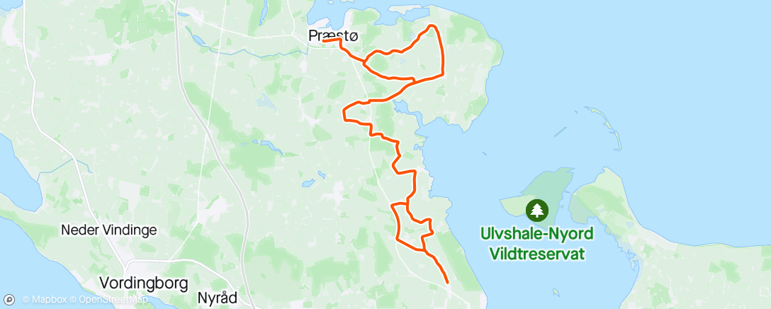Map of the activity, Meget kort Tour de Præstø - knækket gear kabel - alene hjem - tungt 42/12 - men 3 x PR - det da ok