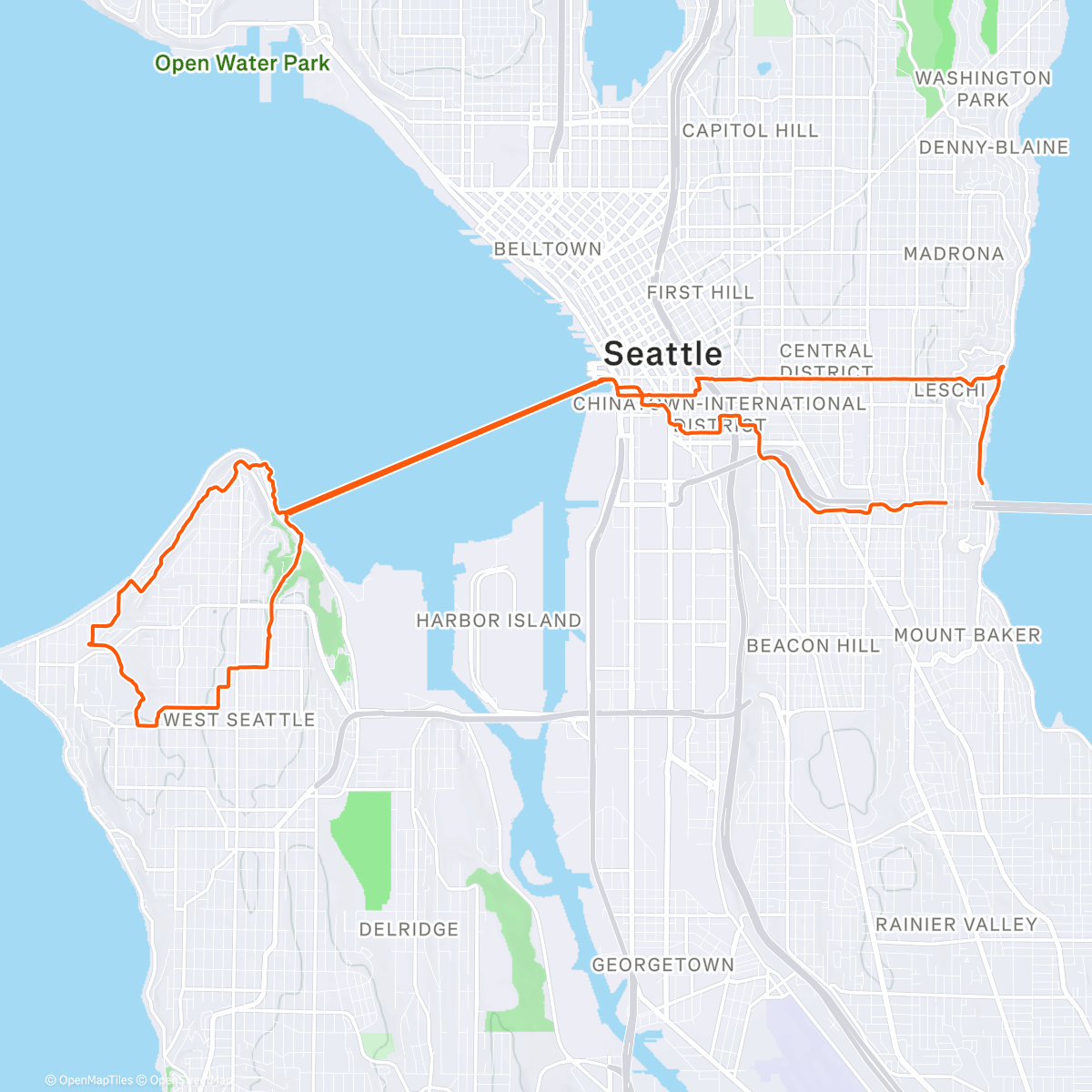 Map of the activity, exploring a new (to me) trail in West Seattle