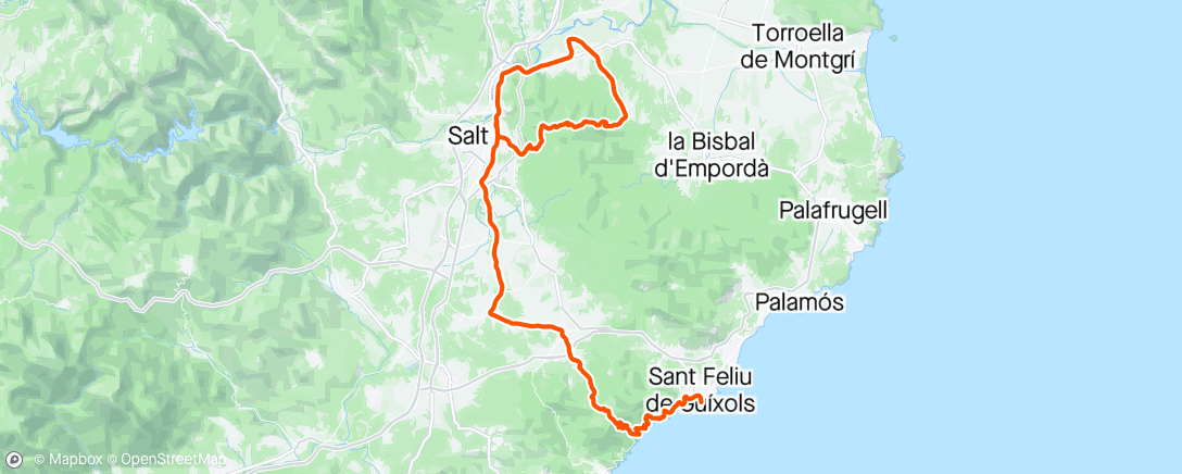 Map of the activity, Ritje naar Girona en nog een ommetour voor een heuveltje. 2 zonnestralen gezien, veel plensbuien