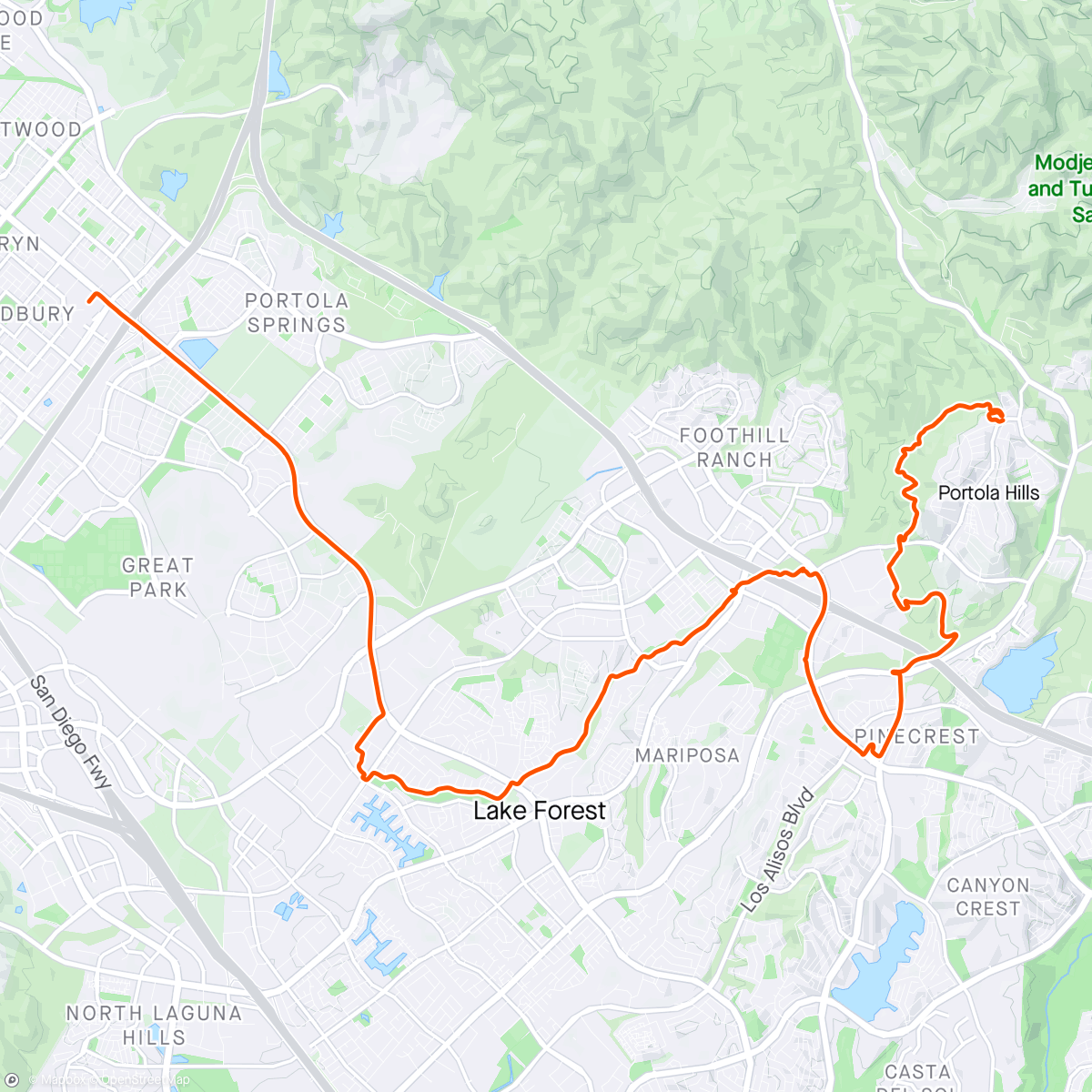 Map of the activity, Gravelly Ride Home