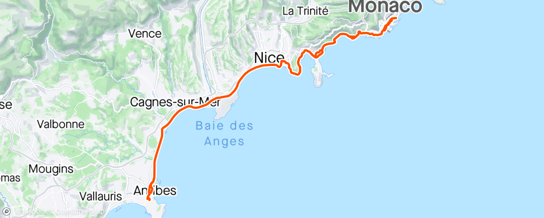 Map of the activity, Antibes - Monaco - Antibes