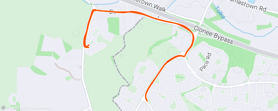 Map of the activity, 5KM Run. First Run in 35 Days. Shock to the chest but HR was fine thankfully.