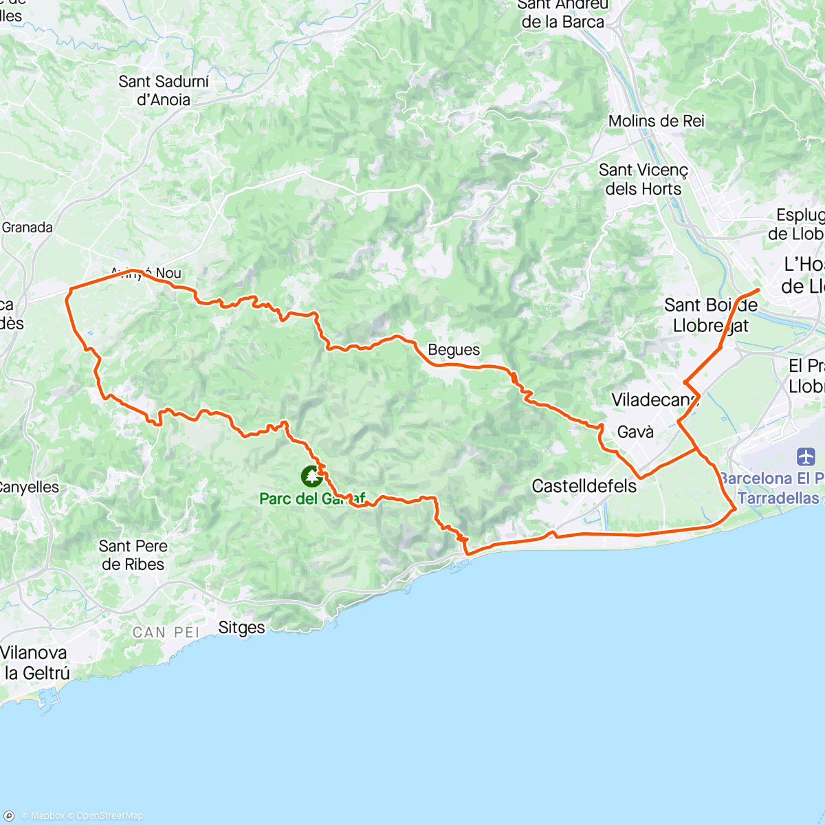 Map of the activity, Begues - Avinyó Nou - Rat Penat por detrás