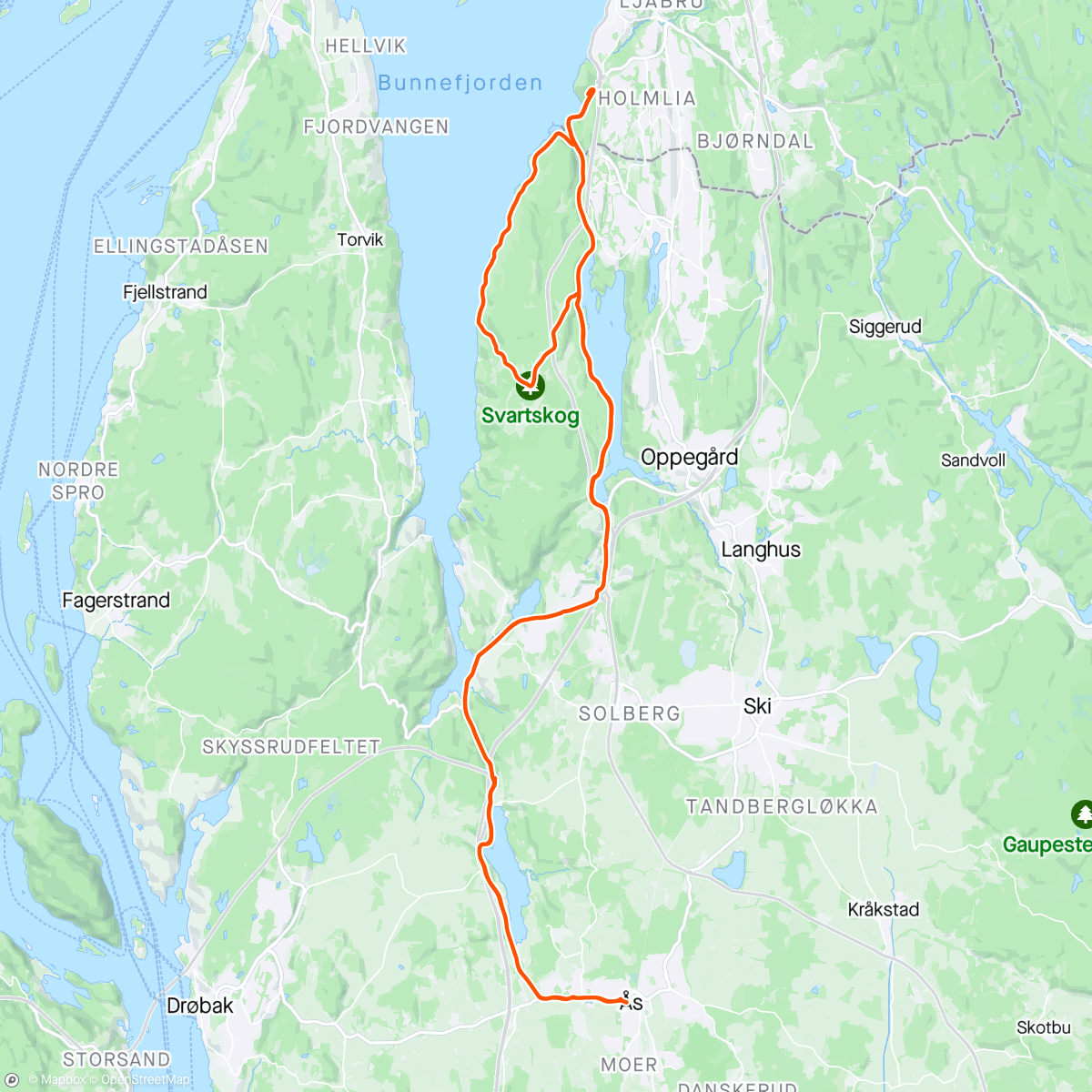 Карта физической активности (Ås t/r via Svartskog)