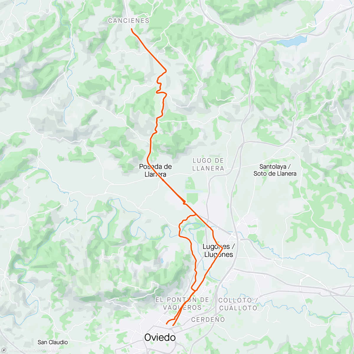 Map of the activity, Oviedo-Cancielles-Oviedo