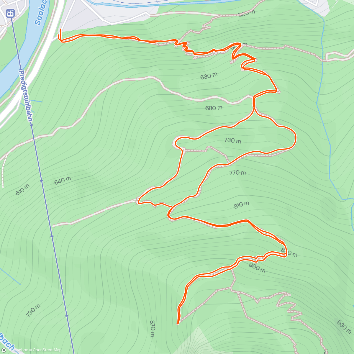 Map of the activity, Easy uphill