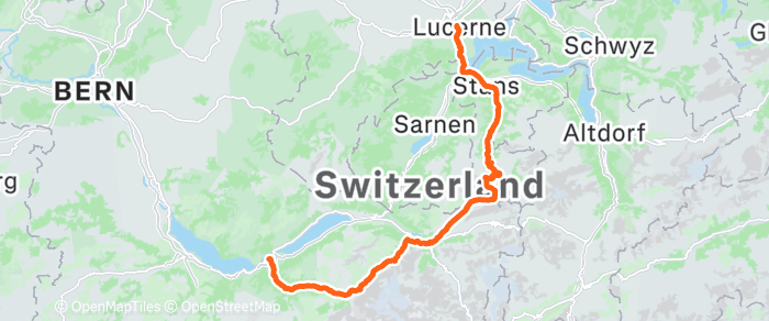Route map of Lucerne to Matten bei Interlaken