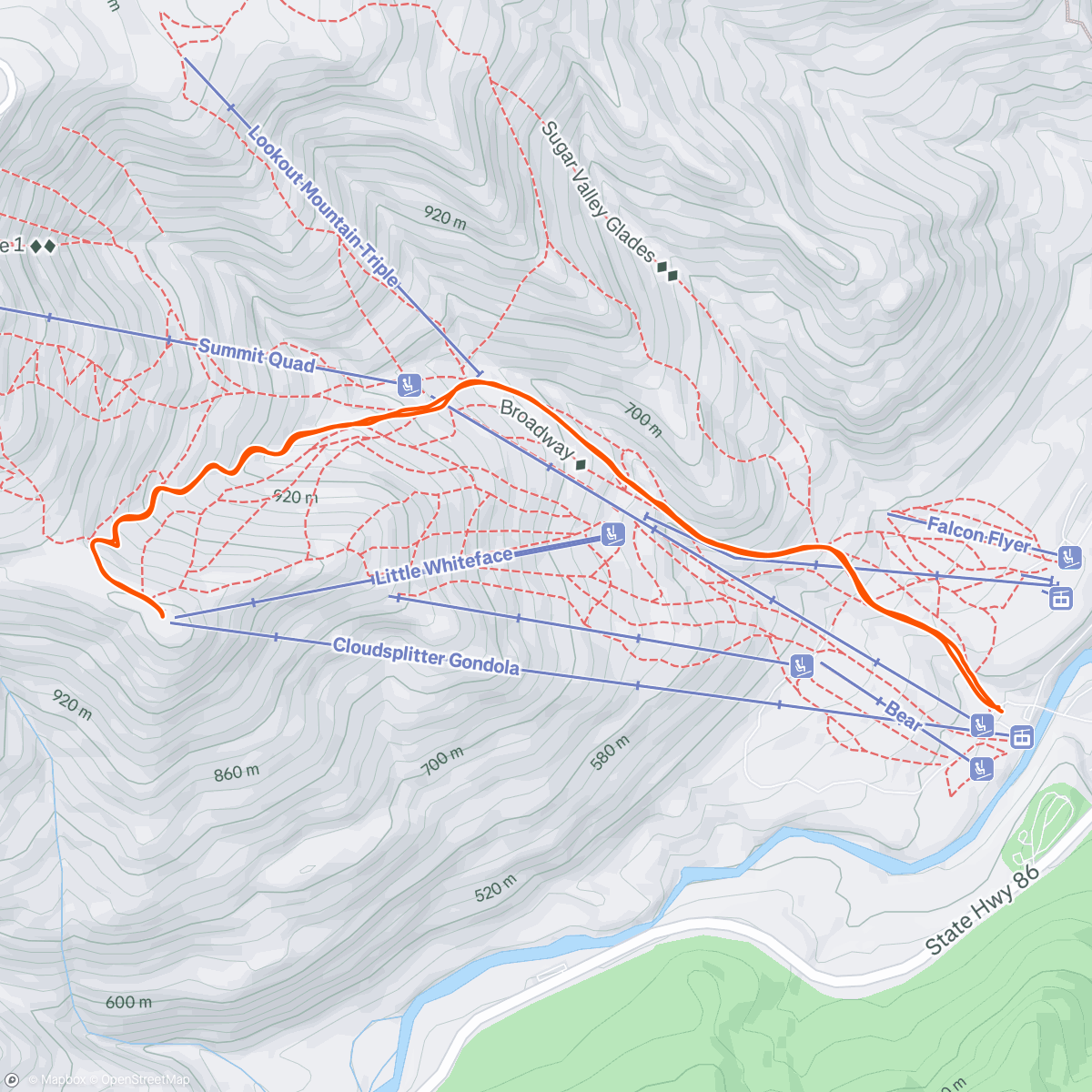 Map of the activity, Whiteface Uphill