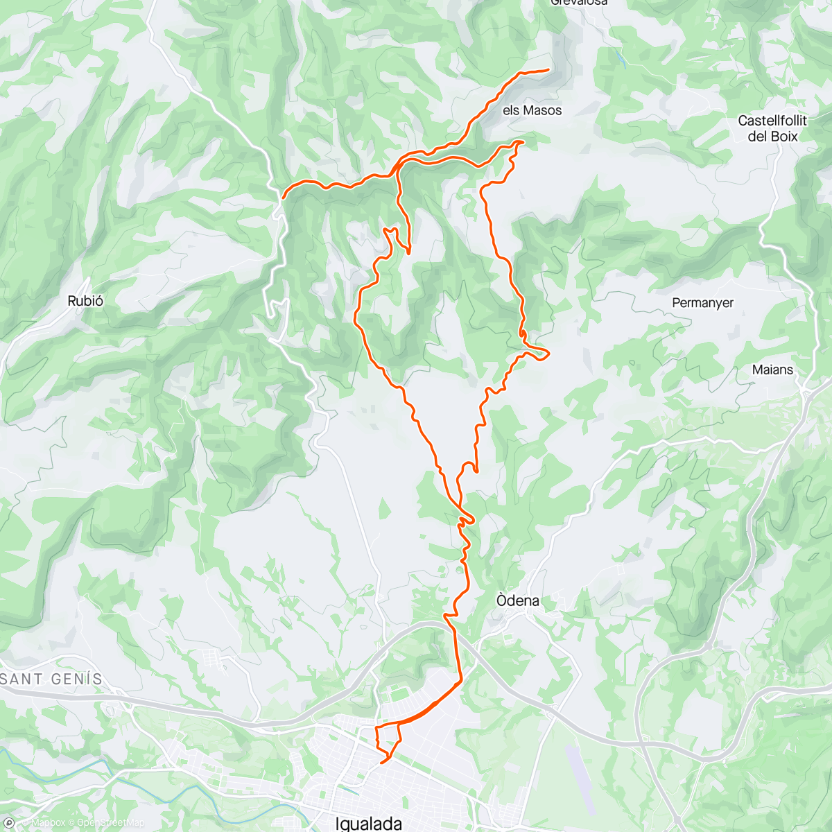 Map of the activity, Bicicleta de montaña eléctrica por la tarde