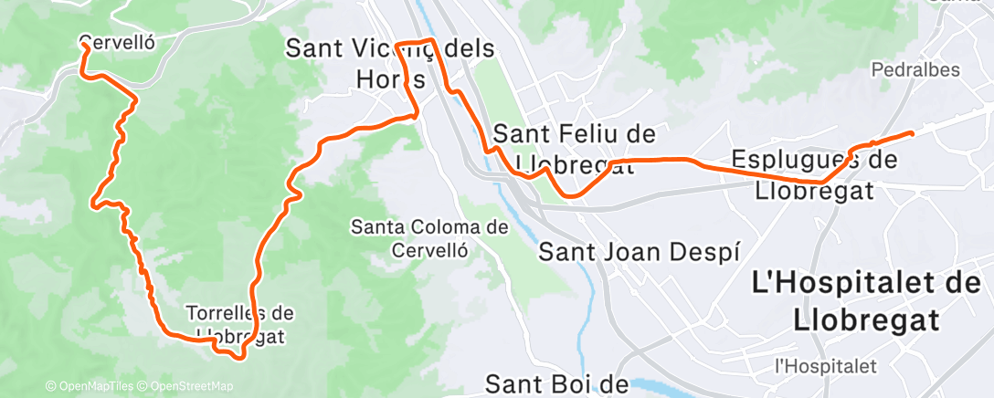 Map of the activity, Bicicleta de montaña por la tarde