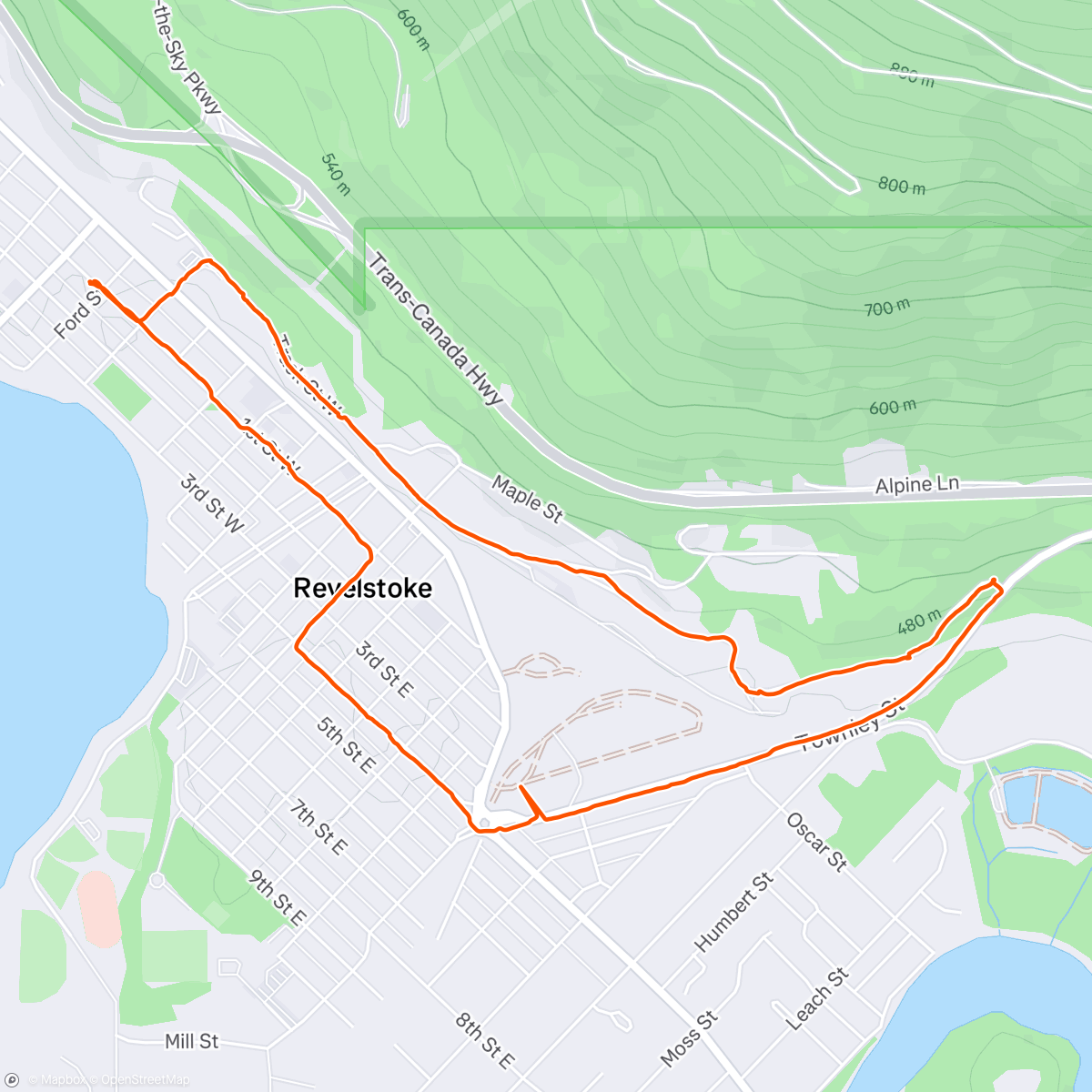 Map of the activity, Run along the railway