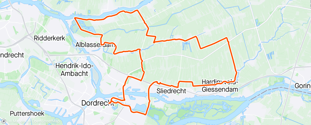 Map of the activity, Kinderdijk vanuit Dordrecht