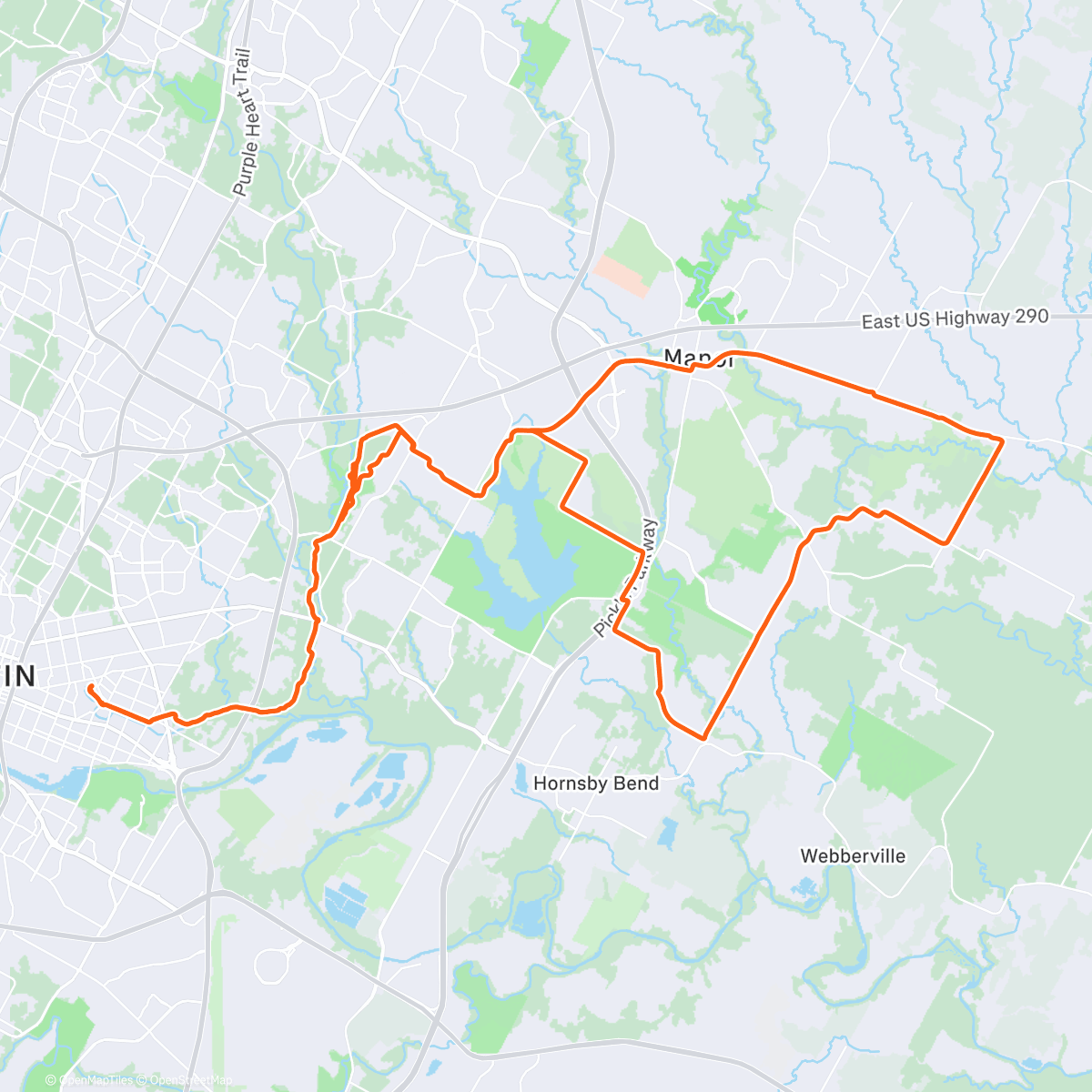 Mappa dell'attività Morning Ride Austin -> Manor Loop