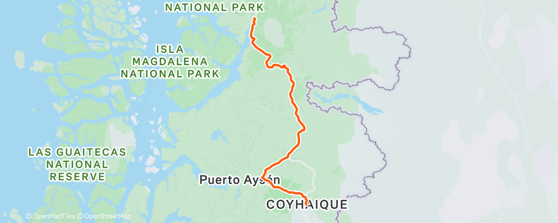 Map of the activity, Operación Cono Sur. Puyuhuapi - Coyhaique.