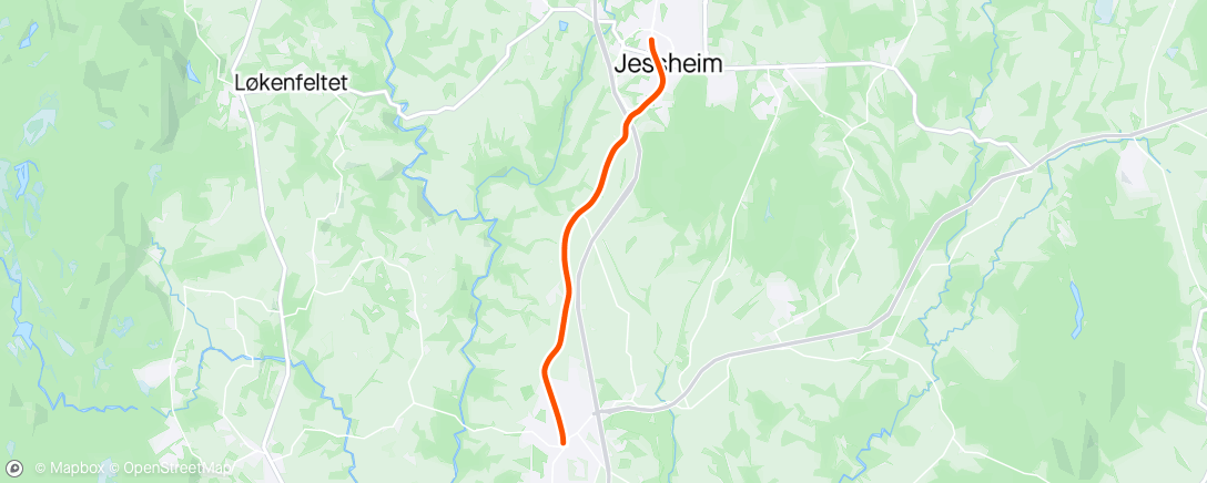 Map of the activity, Kløfta til Jessheim, den andre veien ble ikke registrert