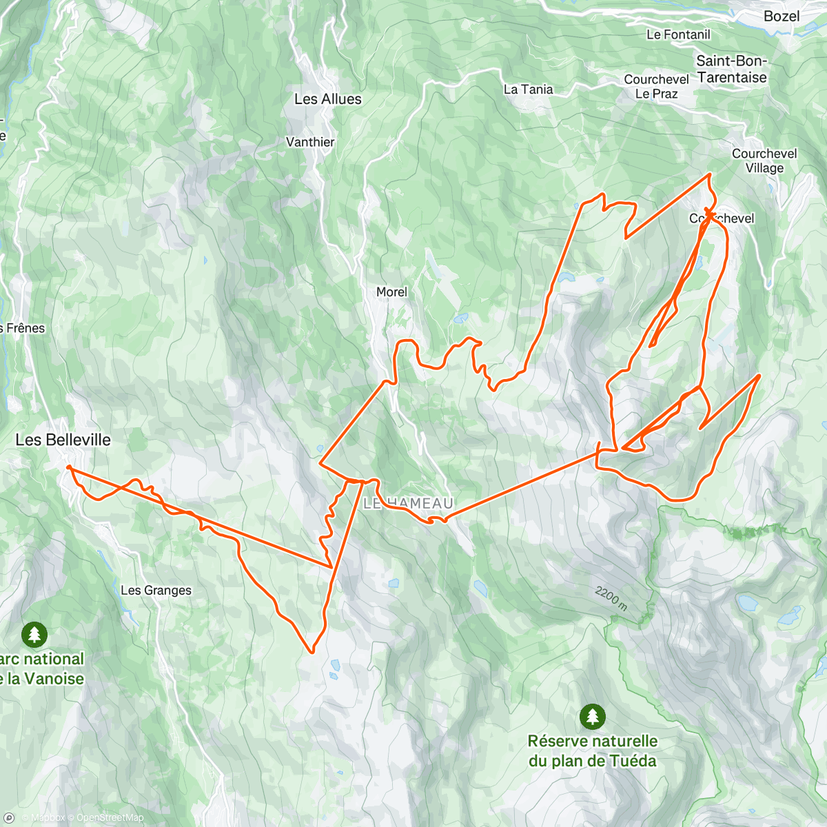 Map of the activity, Skiing in Courchevel Day 3