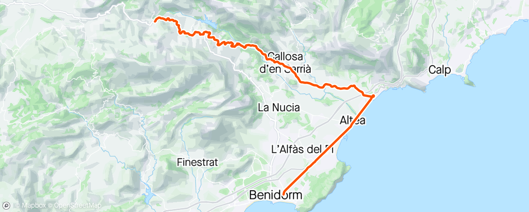 Map of the activity, Benidorm-Guadalest-Confrides-Benidorm TOTAL 90 kms. Garmin parado a medio recorrido