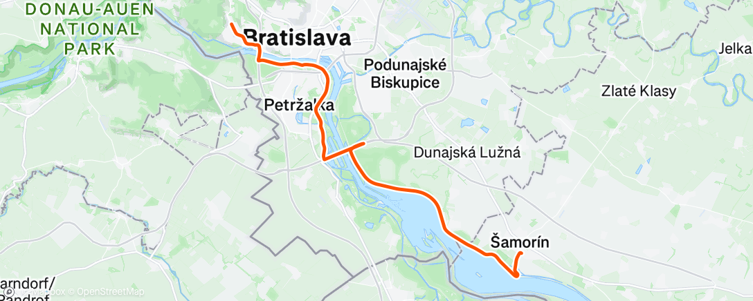 Map of the activity, Cesta z mesta ride