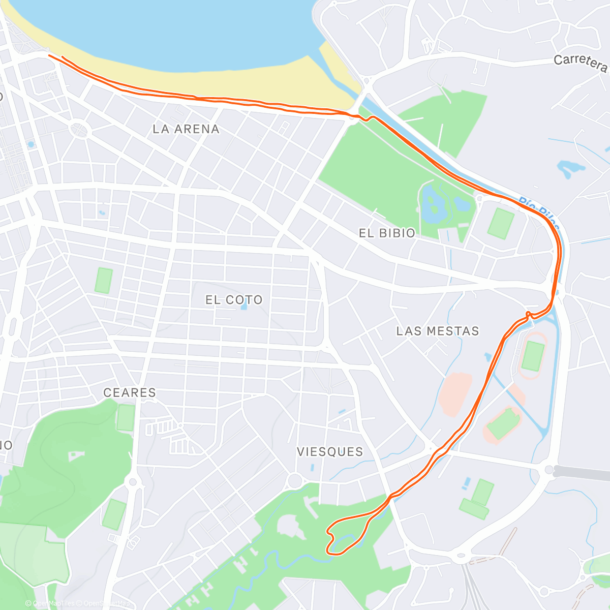 Map of the activity, Sunrise on the beach beach