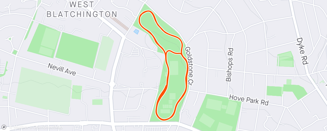 Mapa da atividade, Hove Park Run under 22mins PB