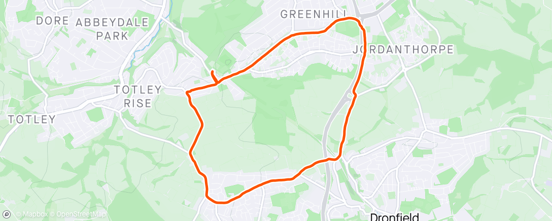 Map of the activity, Bradway/ Dronfield loop