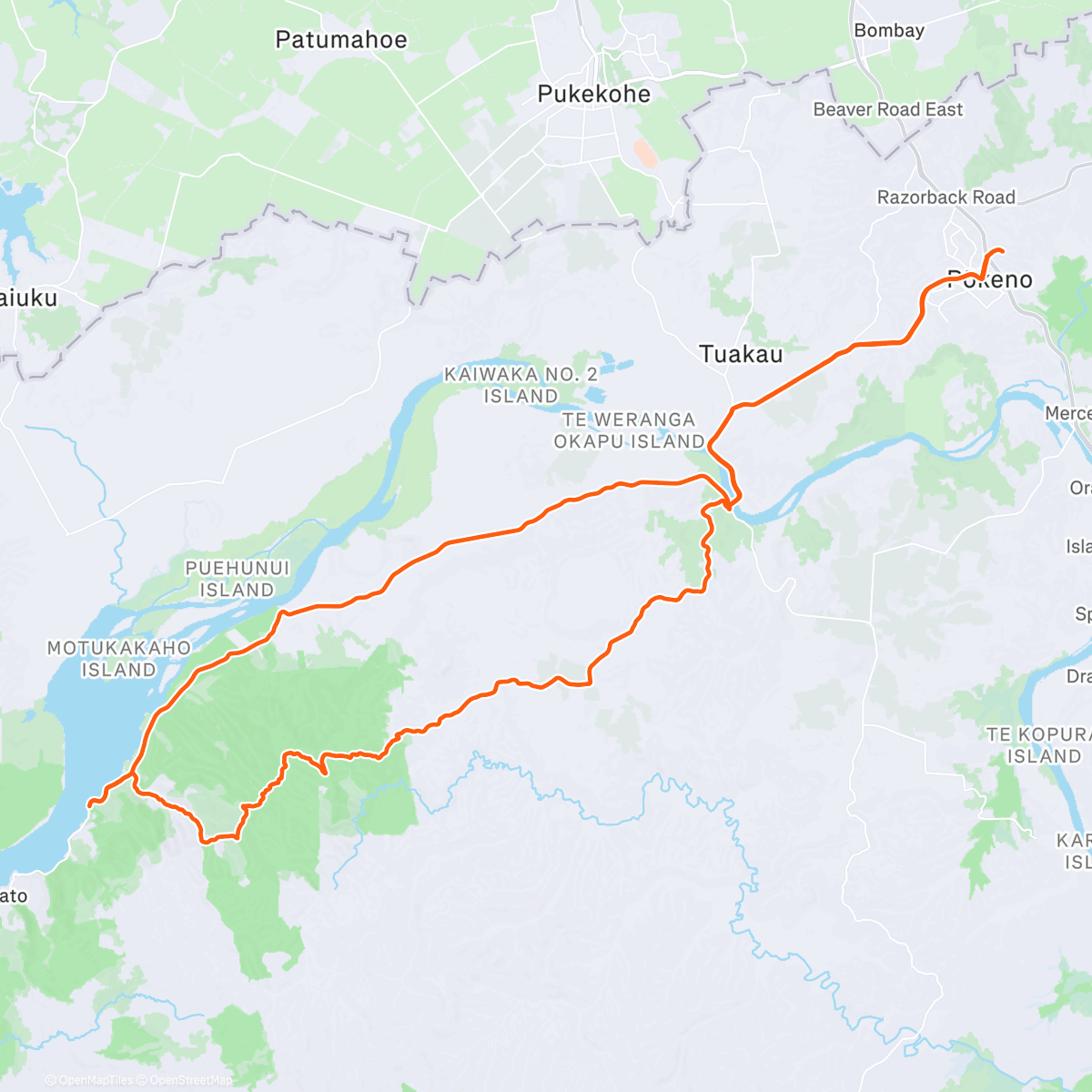 Map of the activity, Port Waikato - Klondyke Rd - Onewhero