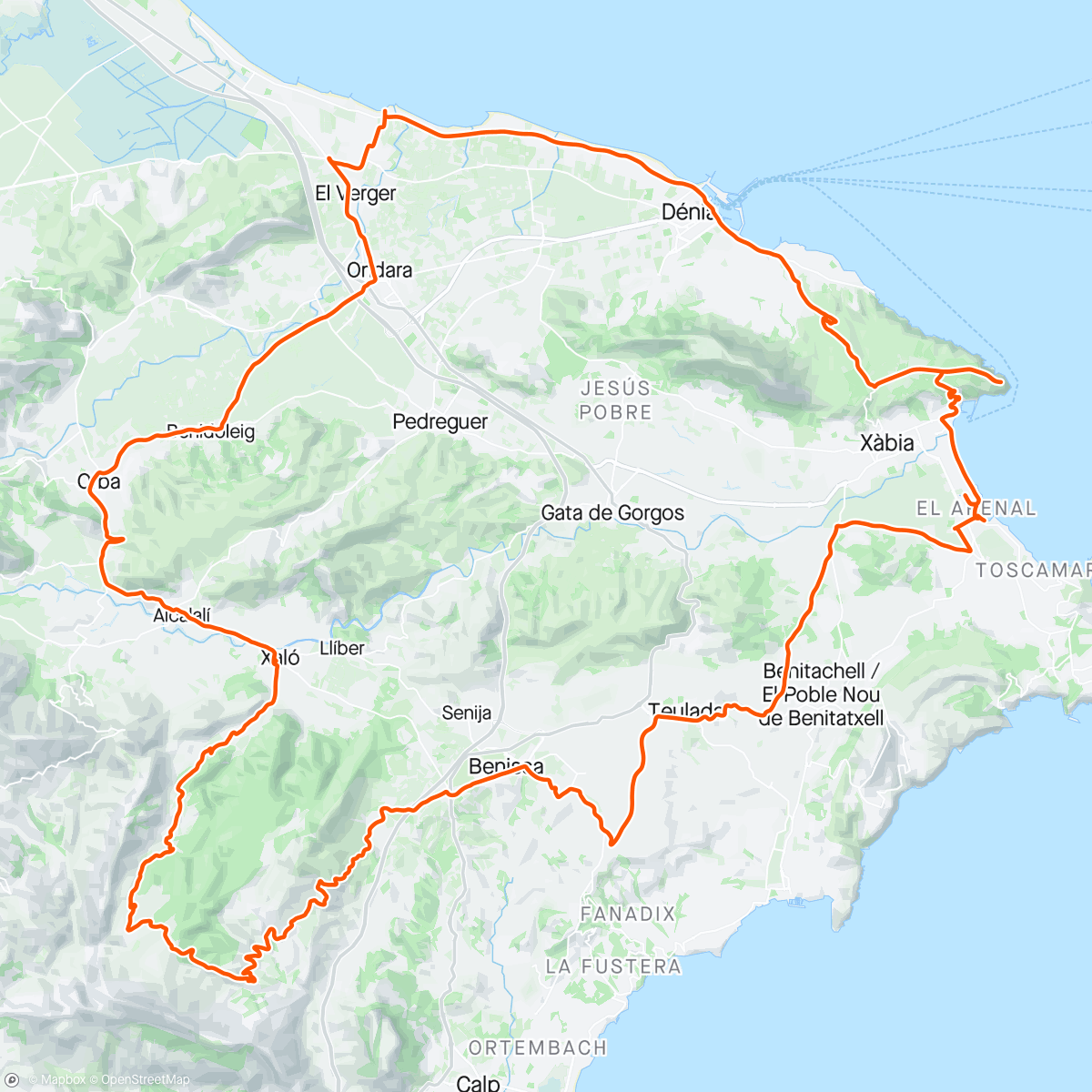 Map of the activity, Bernia and coast