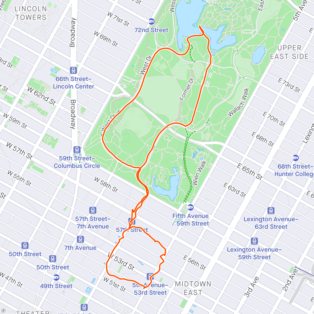 Map of the activity, Nike NYC Run Club