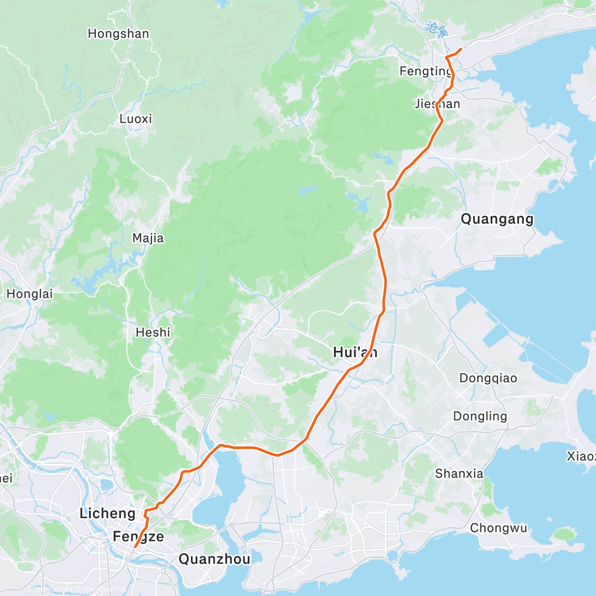 Map of the activity, Day 45 - 3,000km across China - Donghai Town to Quanzhou City 😃