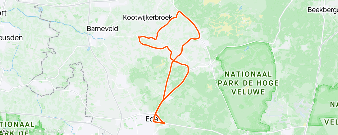 Map of the activity, 1u koffierit + 30’ intervaltraining + 1u30’ scootertraining