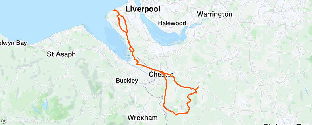 Mapa de la actividad (WCG - Hoylake, Burton Marshes, Burwardsley & return to Hoylake.)