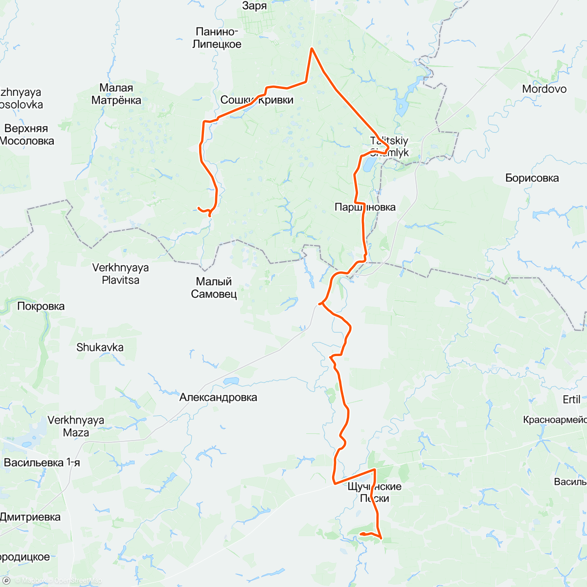 Map of the activity, Грязи - Лиски. День 2