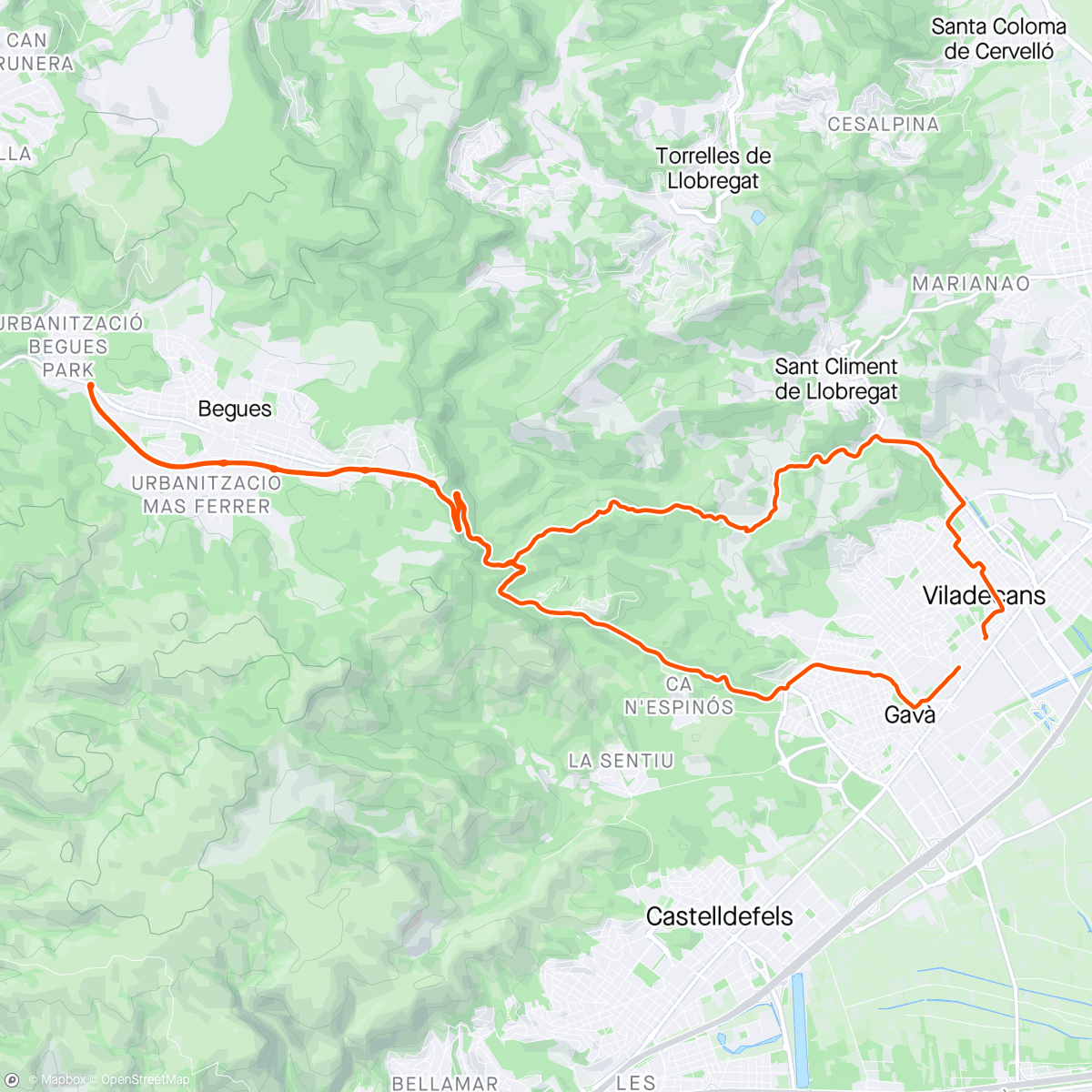Map of the activity, Salida con pequeño percance bajando la carretera BEGUES.