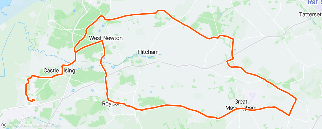 Map of the activity, Morning ride to Rudham for the annual Cycling UK AGM (West Norfolk)